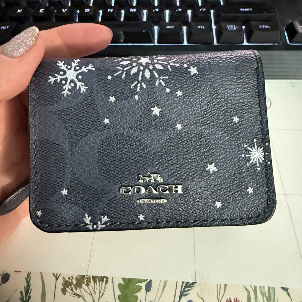 Coach Trifold Wallet in Signature Canvas- Snowflake Print- USED